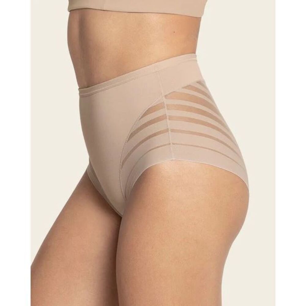 LEONISA NWT Stripe Undetectable Lace Classic Shaper Panty Nude Small